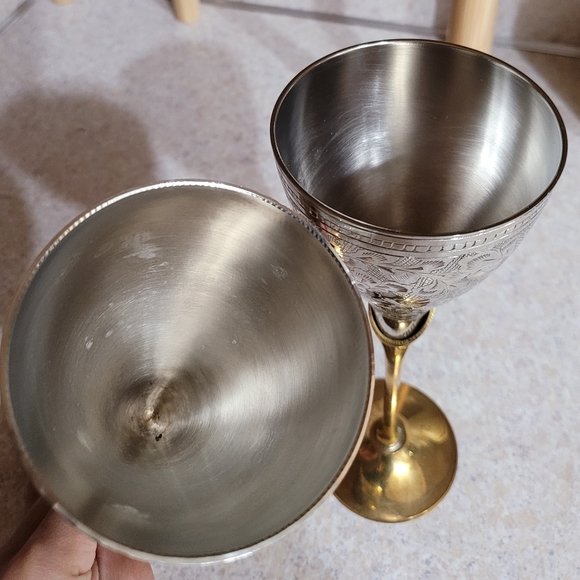 Cultural Hub Silver Plated Goblet Flute Wine Glasses 2piece set - Picture 5 of 5